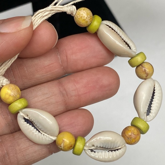 Unisex Tie on Impression Jasper Hemp Bracelet or Anklet with Wood Bead Detail - Picture 7 of 10